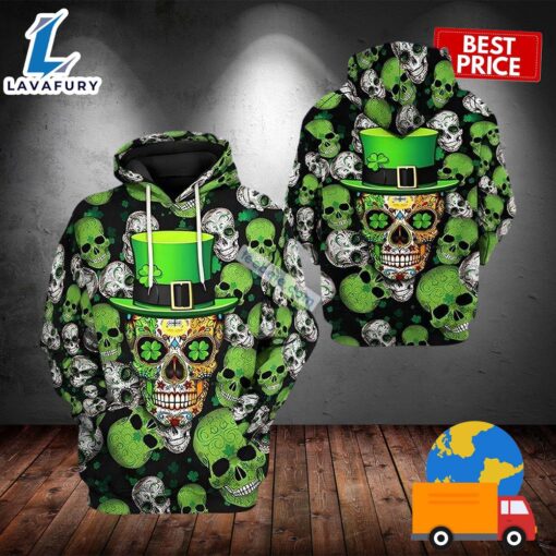 Skull St Patricks Day Shamrock Green 3D Pattern Hoodie 2025