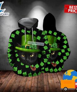 St Patrick Day And Black Cat 3D Pattern Hoodie 2025