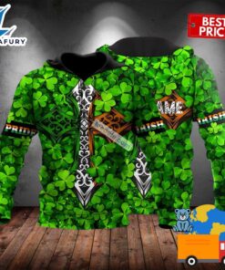 St Patrick Day Celtic Cross With Four Leaf Clover Green 3D Full Print Hoodie 2025