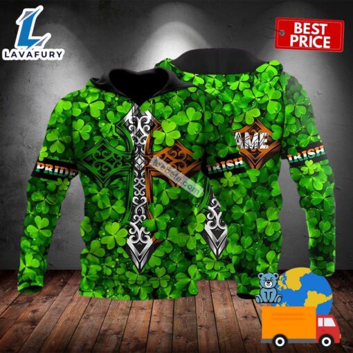 St Patrick Day Celtic Cross With Four Leaf Clover Green 3D Full Print Hoodie 2025