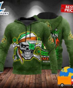 St Patrick Day Irishman Skull Smile Green 3D Graphic Hoodie 2025