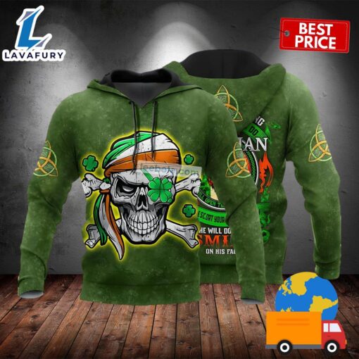 St Patrick Day Irishman Skull Smile Green 3D Graphic Hoodie 2025