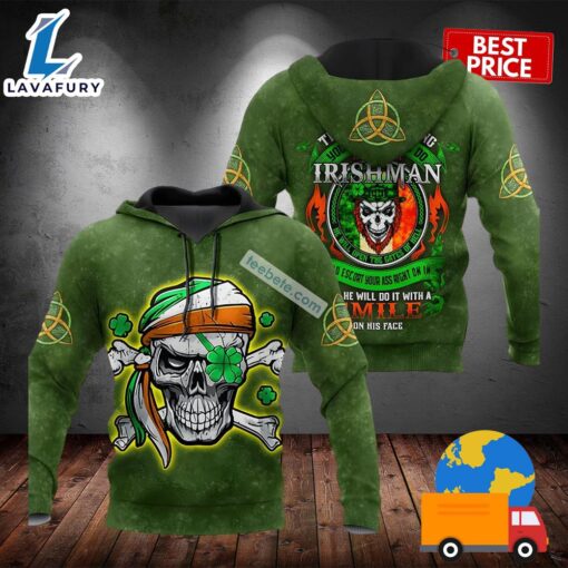 St Patrick Day Irishman Skull Smile Green 3D Graphic Hoodie 2025