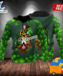 St Patrick Day Skull And Four Leaf Clover Green 3D Novelty Hoodie 2025