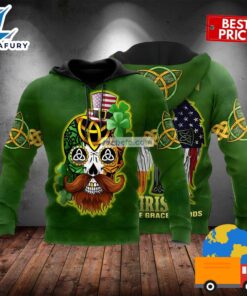 St Patrick Day Skull Irish Grace Of Good Green 3D Realistic Hoodie 2025