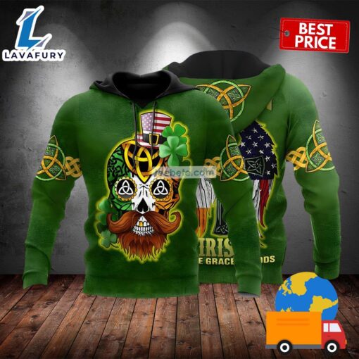 St Patrick Day Skull Irish Grace Of Good Green 3D Realistic Hoodie 2025