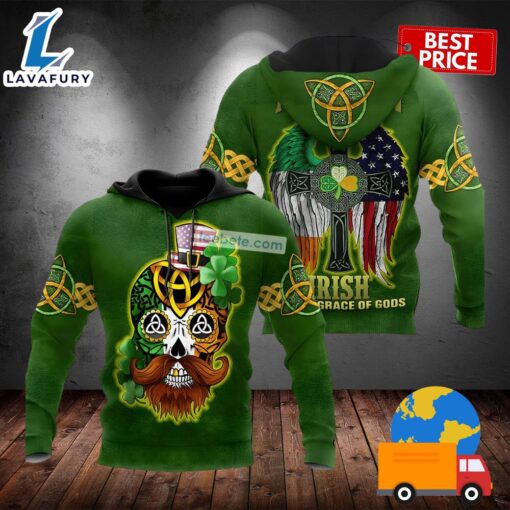 St Patrick Day Skull Irish Grace Of Good Green 3D Realistic Hoodie 2025