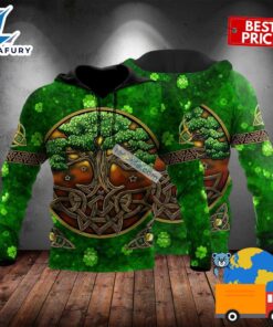 St Patrick Day With Celtic Tree Of Life Green 3D Pullover Hoodie 2025