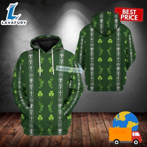 St Patrick Four Leaf Clover Pattern Green 3D Design Hoodie 2025