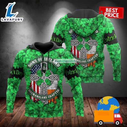 St Patrick Four Sons Of Ireland Green 3D Art Hoodie 2025