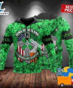 St Patrick Four Sons Of Ireland Green 3D Art Hoodie 2025