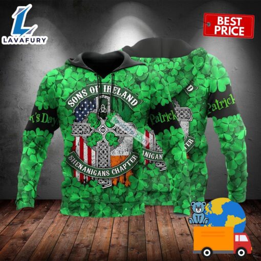 St Patrick Four Sons Of Ireland Green 3D Art Hoodie 2025