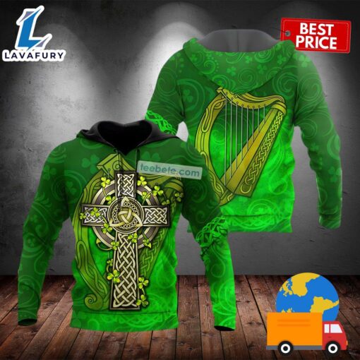 St Patricks Celtic Warrior And Harp Green 3D Hoodie For Women 2025