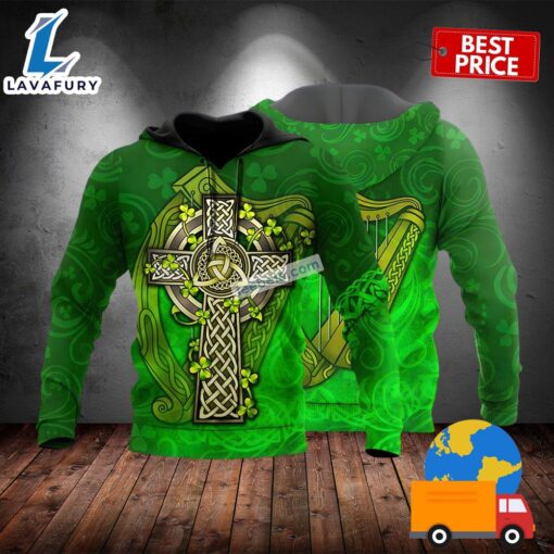 St Patricks Celtic Warrior And Harp Green 3D Hoodie For Women 2025