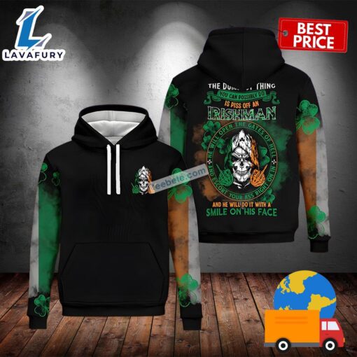 St Patricks Day Skull Smile On His Face Black 3D Hoodie For Men 2025