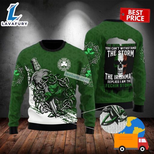 St Patricks Day Skull The Devil Whispers Green Ugly Xmas Sweater Party 2025