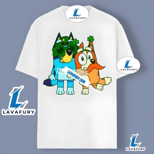 St Patricks Day With Bluey And Bingo Graphic Shirt 2025