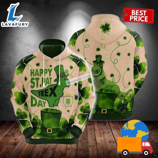 T Rex With St Patricks Day Green 3D Fashion Hoodie 2025